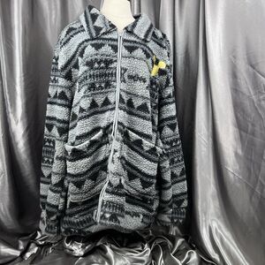 VTG Disney Golden Mickey Aztec Plush Fleece Jacket Full Zip Gray Black Size XL